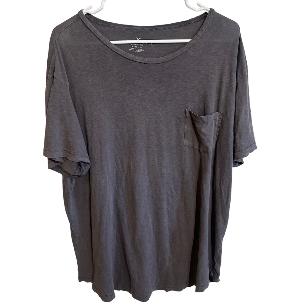 American Eagle T-Shirt Mens XL Gray Pocket Tee Cotton Slub Short Sleeve Casual